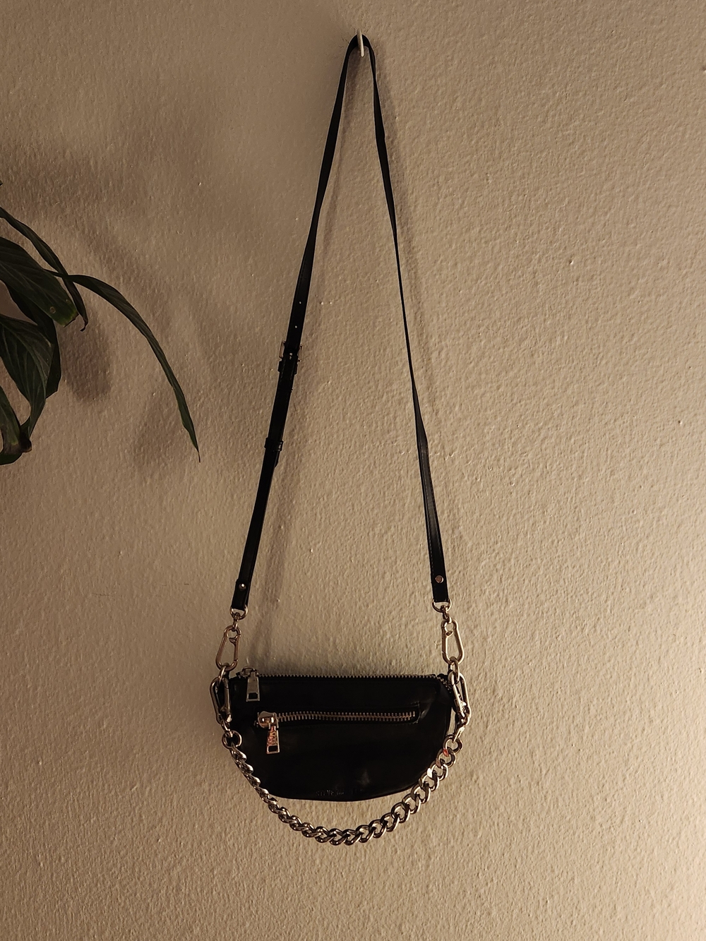 Black Crossbody Chain Bag with Silver Hardware